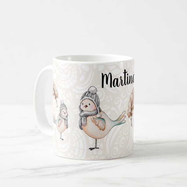 Caneca De Café Ilustração de Pardal Fofo de Inverno (Frente Esquerda)