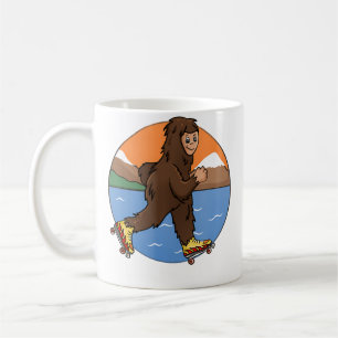 Caneca De Café Ilustração de patinador amante de Bigfoot engraçad