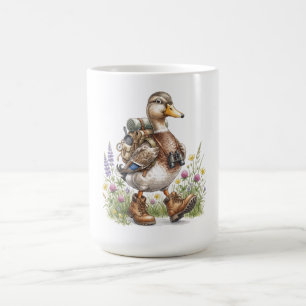 Caneca De Café Ilustração de Pato de Trilha Caprichosa com Mochil