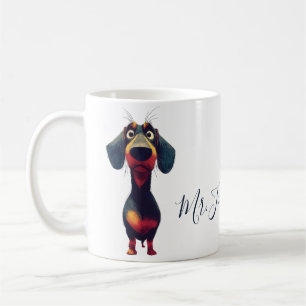 Caneca De Café Ilustração de Personagem de Dachshund Caprichosa