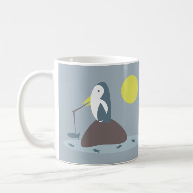 Caneca De Café Ilustração de pinguim fofo pescando (Esquerda)