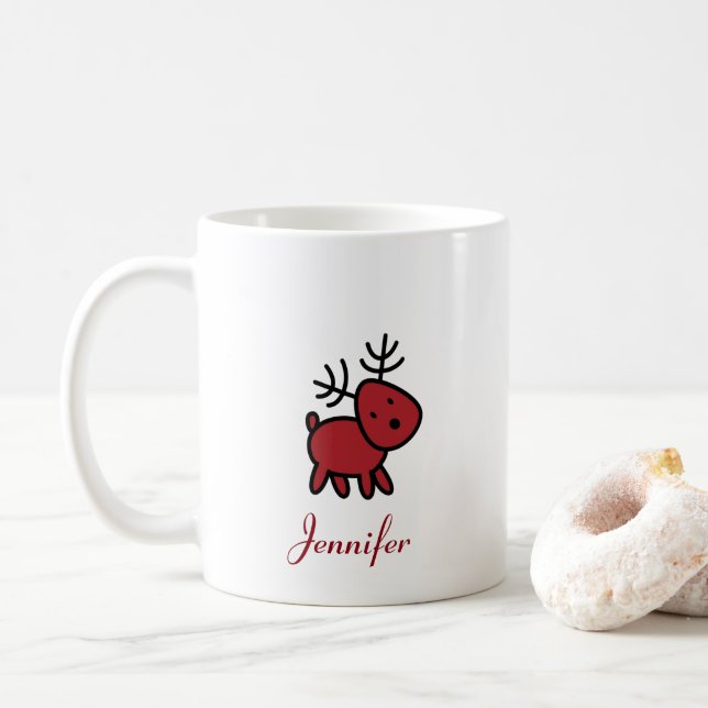 Caneca De Café Ilustração de Reinador de Natal Vermelho Personali (Com Donut)