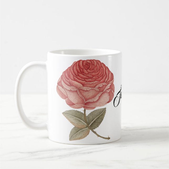 Caneca De Café Ilustração de rosa-rosa com vinheta (Esquerda)