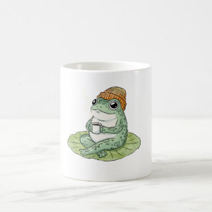 Caneca De Café Ilustração de Sapo Cottagecore Bebendo Café