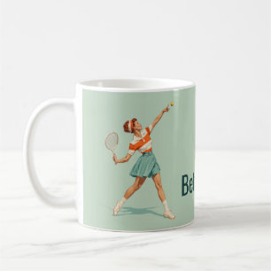 Caneca De Café Ilustração de Saque de Tênis Vintage