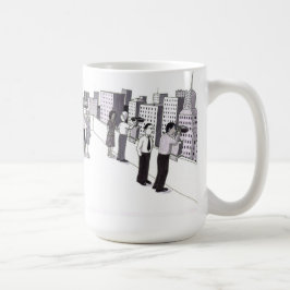 Caneca De Café Ilustração de Seis Pessoas no Telhado de uma Cidad