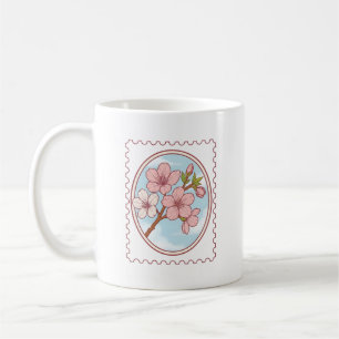 Caneca De Café Ilustração de Selo Postal de Flor de Cerejeira