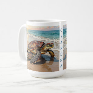 Caneca De Café Ilustração de Tartaruga Marinha e Bebê Personali