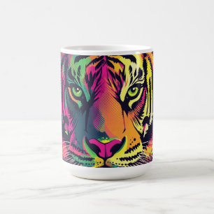 Caneca De Café Ilustração de Tigre de Arte pop com Cores Néon