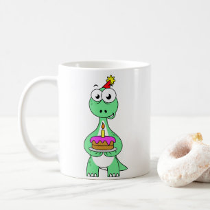 Caneca De Café Ilustração De Um Brontossauro Com Bolo De Aniversá