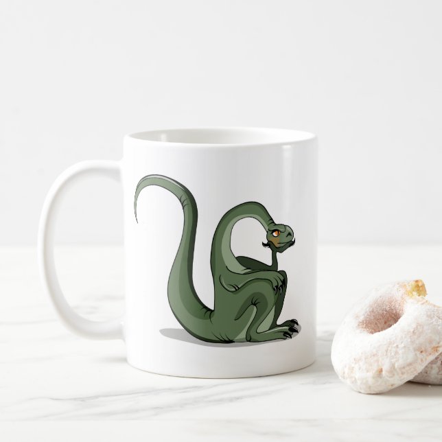 Caneca De Café Ilustração De Um Brontossauro De Cartoon Pensando. (Com Donut)
