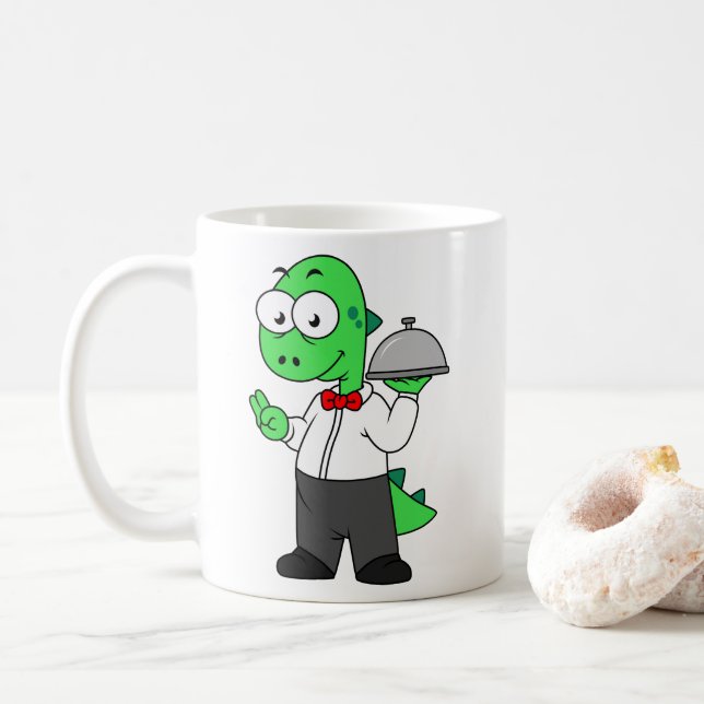 Caneca De Café Ilustração De Um Garçom De Comida Tyrannosaurus Re (Com Donut)