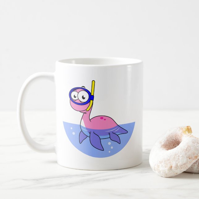 Caneca De Café Ilustração De Um Monstro De Snorkeling Loch Ness. (Com Donut)