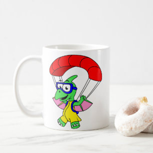 Caneca De Café Ilustração De Um Paraquedas Pterodactilo.