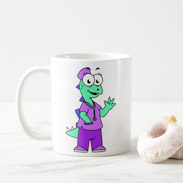 Caneca De Café Ilustração De Uma Enfermeira De Stegossauro. (Com Donut)