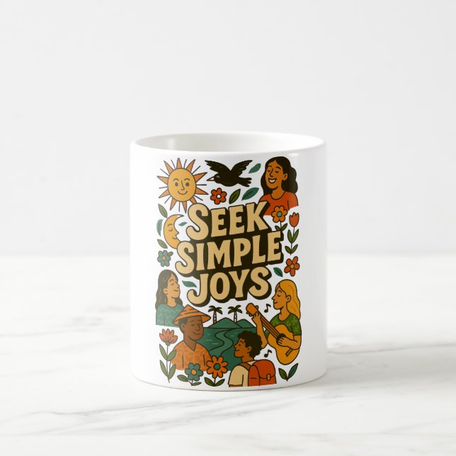 Caneca De Café Ilustração de Viagem e Felicidade Saudável (Centro)