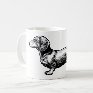 Caneca De Café Ilustração de Xilogravura Vintage de Dachshund