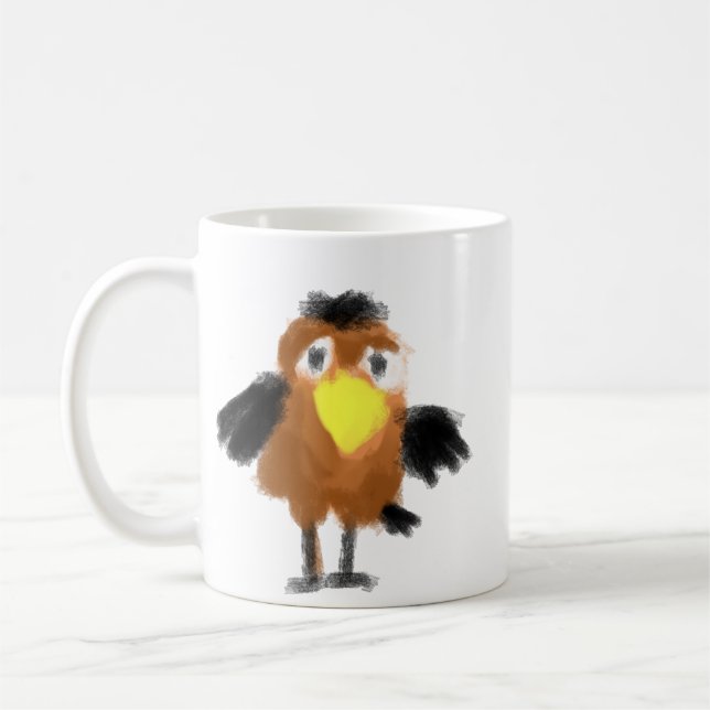 Caneca De Café Ilustração Digital de Pássaro Marrom Caprichoso e  (Esquerda)