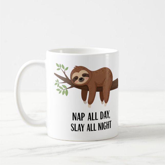 Caneca De Café Ilustração Divertida de Preguiça Sonolenta com Cit (Esquerda)