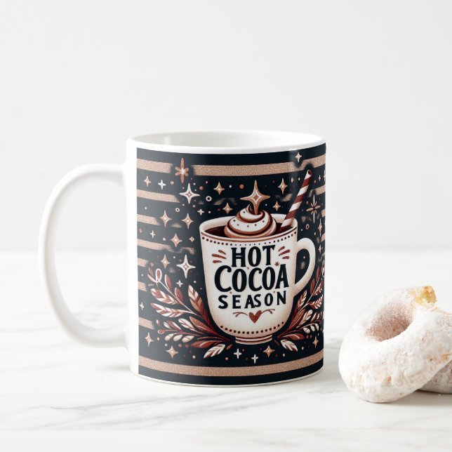 Caneca De Café Ilustração do Cacau Quente Festivo (Com Donut)