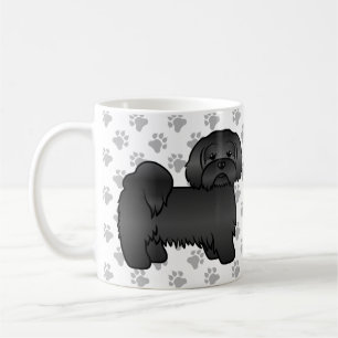 Caneca De Café Ilustração do Cão de Cartoon Bonito de Lhasa Preta