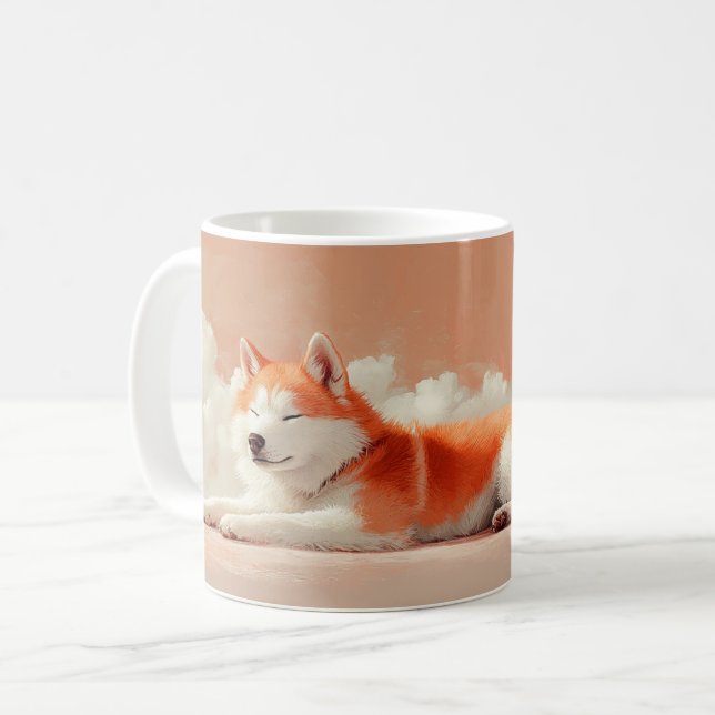Caneca De Café Ilustração do Cartoon de Cachorro Akita (Frente Esquerda)