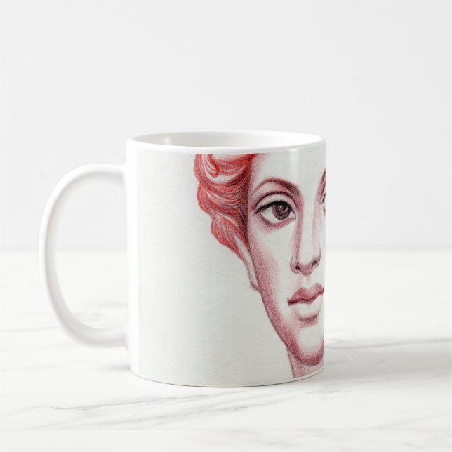 Caneca De Café Ilustração do estoque da cabeça da mulher vermelha (Esquerda)