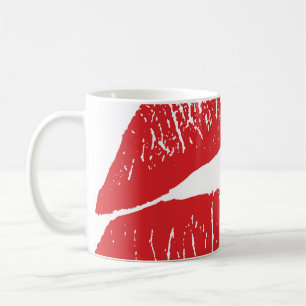 Caneca De Café Ilustração do Impressão Lábios de Vermelho Vintag