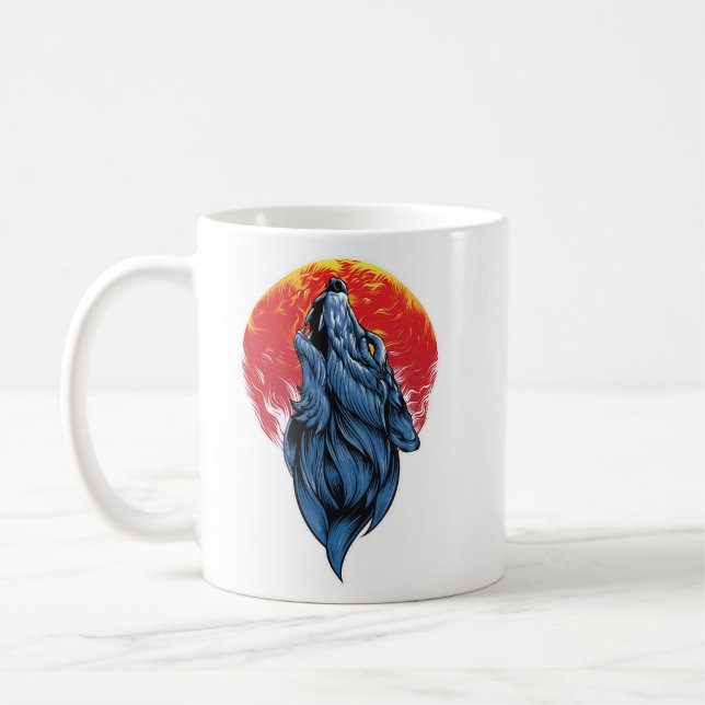 Caneca De Café Ilustração do Lobo Howling (Esquerda)