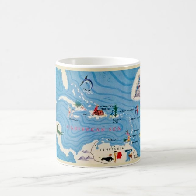Caneca De Café Ilustração do Mapa das Ilhas do Caribe (Centro)