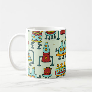 Caneca De Café Ilustração do padrão de imagem de Aliens robôs