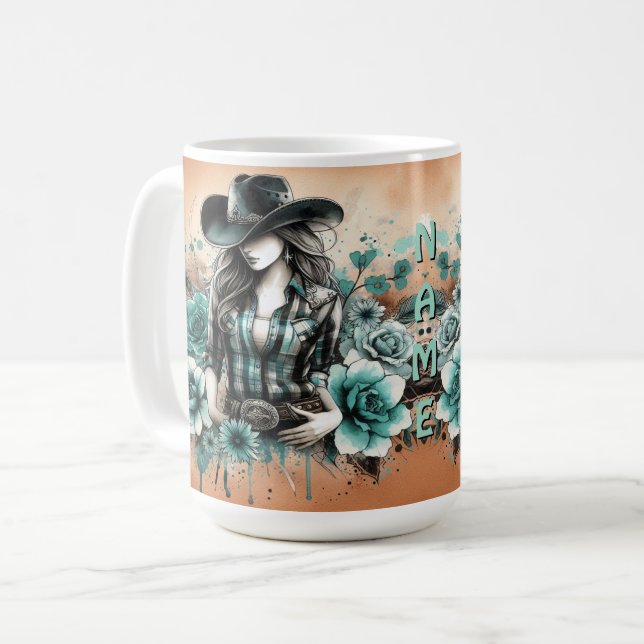 Caneca De Café Ilustração e Arte de Fundo Floral (Frente Esquerda)