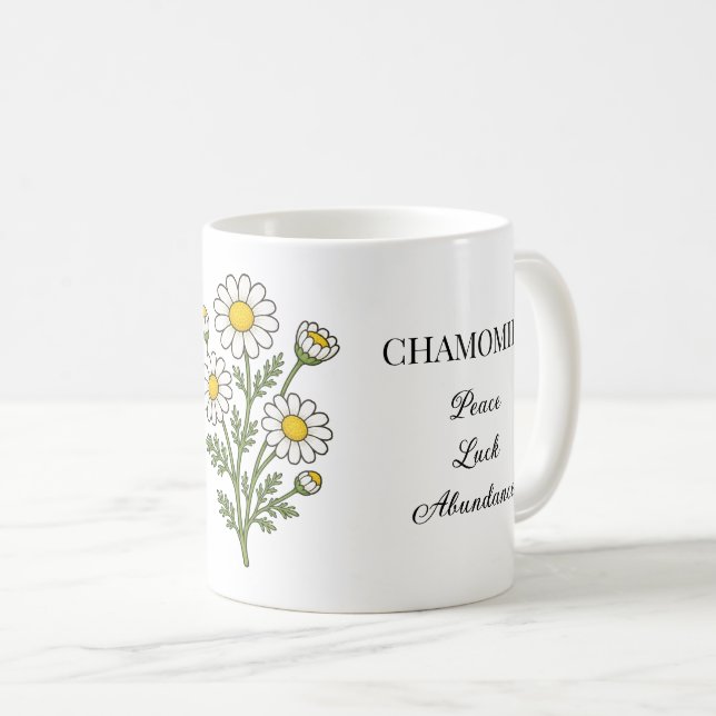 Caneca De Café Ilustração e Usos da Erva Camomila (Frente Esquerda)