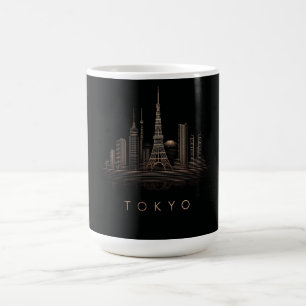 Caneca De Café Ilustração Elegante da Cidade de Tóquio em Dourado