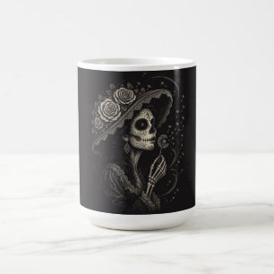 Caneca De Café Ilustração Elegante de La Catrina Floral