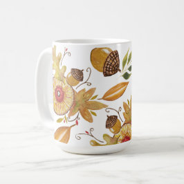 Caneca De Café Ilustração em Aquarela de Outono com Bolota Laranj