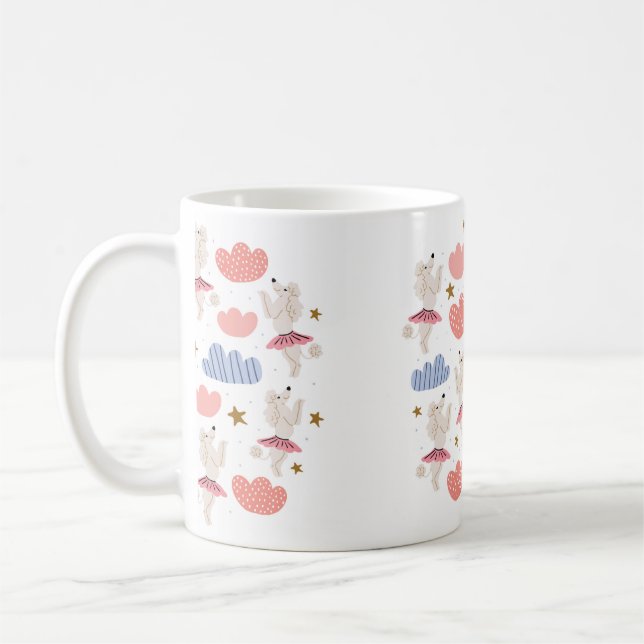 Caneca De Café Ilustração em círculo com cães de poodle fofo em f (Esquerda)