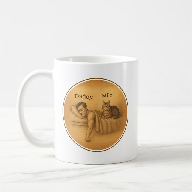 Caneca De Café Ilustração Engraçada De Pai De Gato (Esquerda)