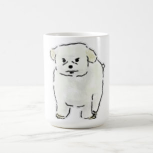 Caneca De Café Ilustração engraçada de um cachorrinho branco zang