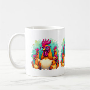 Caneca De Café Ilustração engraçada de um galo hipster em arte po