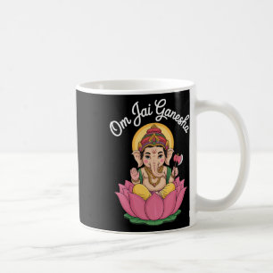 Caneca De Café Ilustração Espiritual Ganesha Lótus Om Jai Dizendo