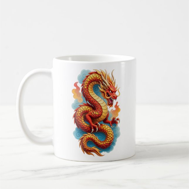 Caneca De Café Ilustração Fiery do Dragão Vermelho Chinês-67561 (Esquerda)