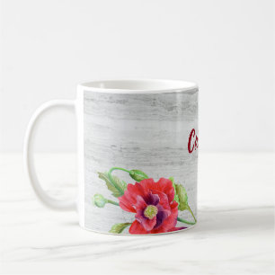 Caneca De Café Ilustração Floral de Populações Vermelhas de C