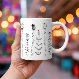 Caneca De Café Ilustração Floral Elegante Boho