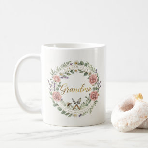 Caneca De Café Ilustração Floral Elegante para Avós Amantes de Ja