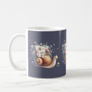 Caneca De Café Ilustração Floral Pastel de Caracol Fofo Correio