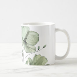 Caneca de Café Ilustração Floral Verde Suave Elega