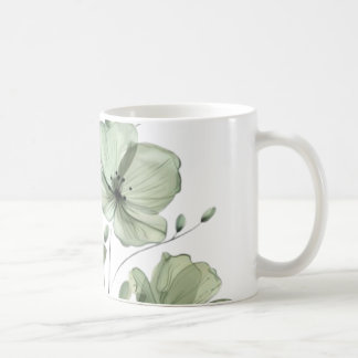 Caneca de Café Ilustração Floral Verde Suave Elega