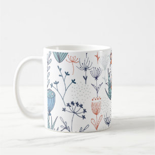 Caneca De Café Ilustração florestal do garoto, raposas e flores.