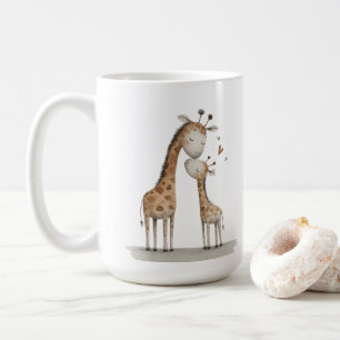 Caneca De Café Ilustração Fofa de Mamãe e Bebê Girafa